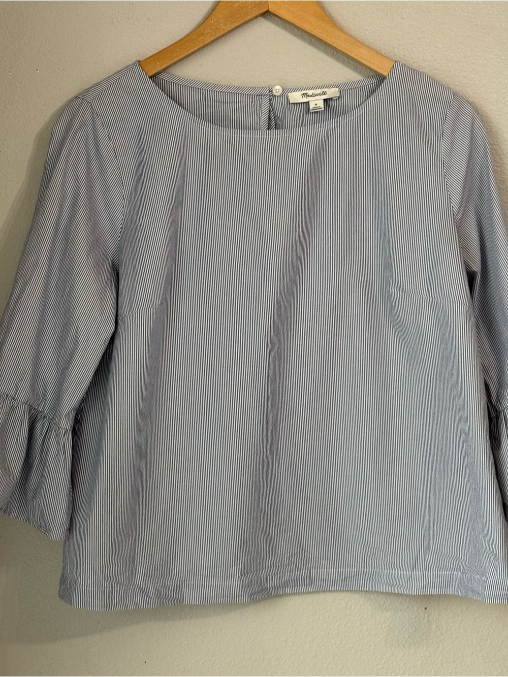 Madewell Light Blue Pinstripe Ruffled Sleeve Blouse Women’s Size Medium